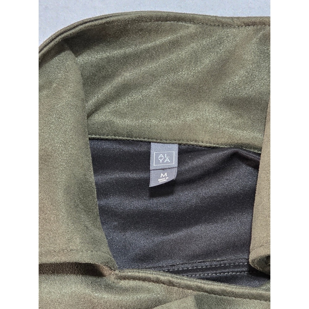 Alya Women Olive Green Faux Suede Asymmetrical Zip Moto Jacket Medium - Picture 2 of 7